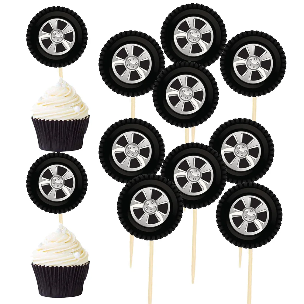 Tire Cupcake Topper Racing Wheel Cake Decorations Baby Shower Birthday Party Racing Theme Party Race Car Supplies