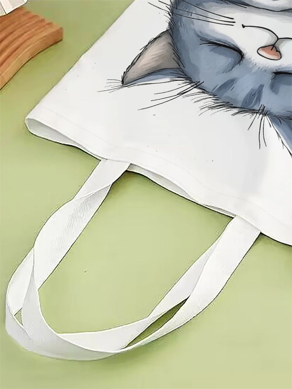 1 piece, cartoon cat pattern handbag, reusable fashionable handbag, multifunctional handbag, printed canvas shopping bag