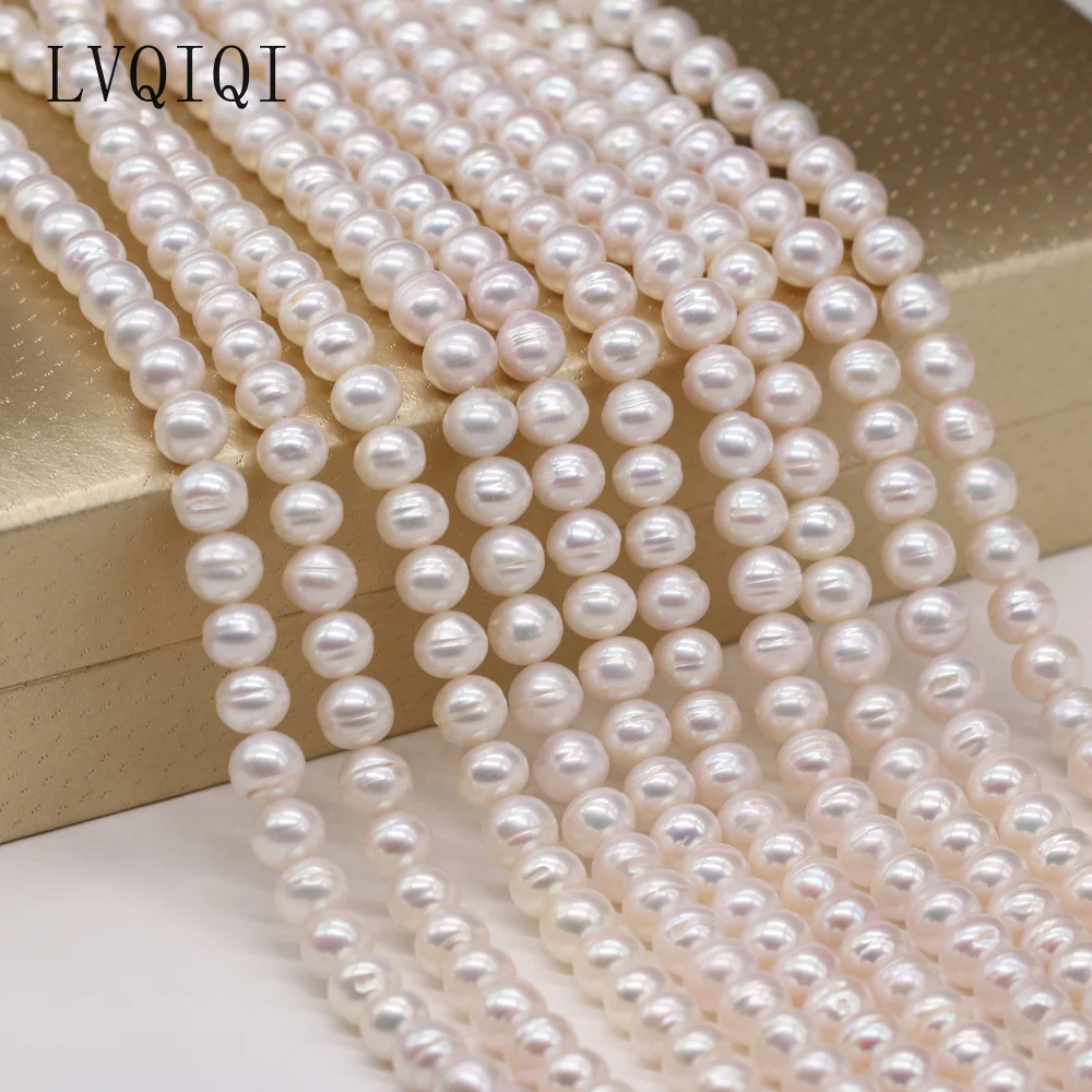 

LVQIQI Natural Freshwater Pearl Beaded High Quality Round Punch Loose Beads for Make Jewelry DIY Bracelet Necklace Accessories