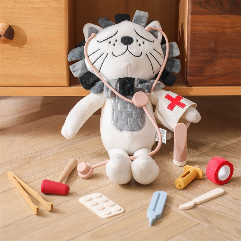 Baby Simulation Doctor Toy Wooden 3D Medical Box Montessori Stethoscope Thermometer Play House Toy Educational Toy Children Gift 5