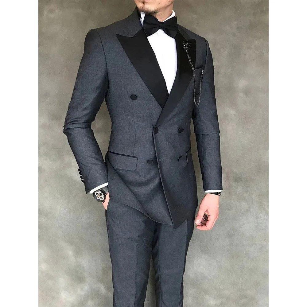 

Double Breasted Suits For Men Luxury Formal Prom Party Wedding Costume Hombres Peaked Lapel Jacket Pants Two Piece Masculinos