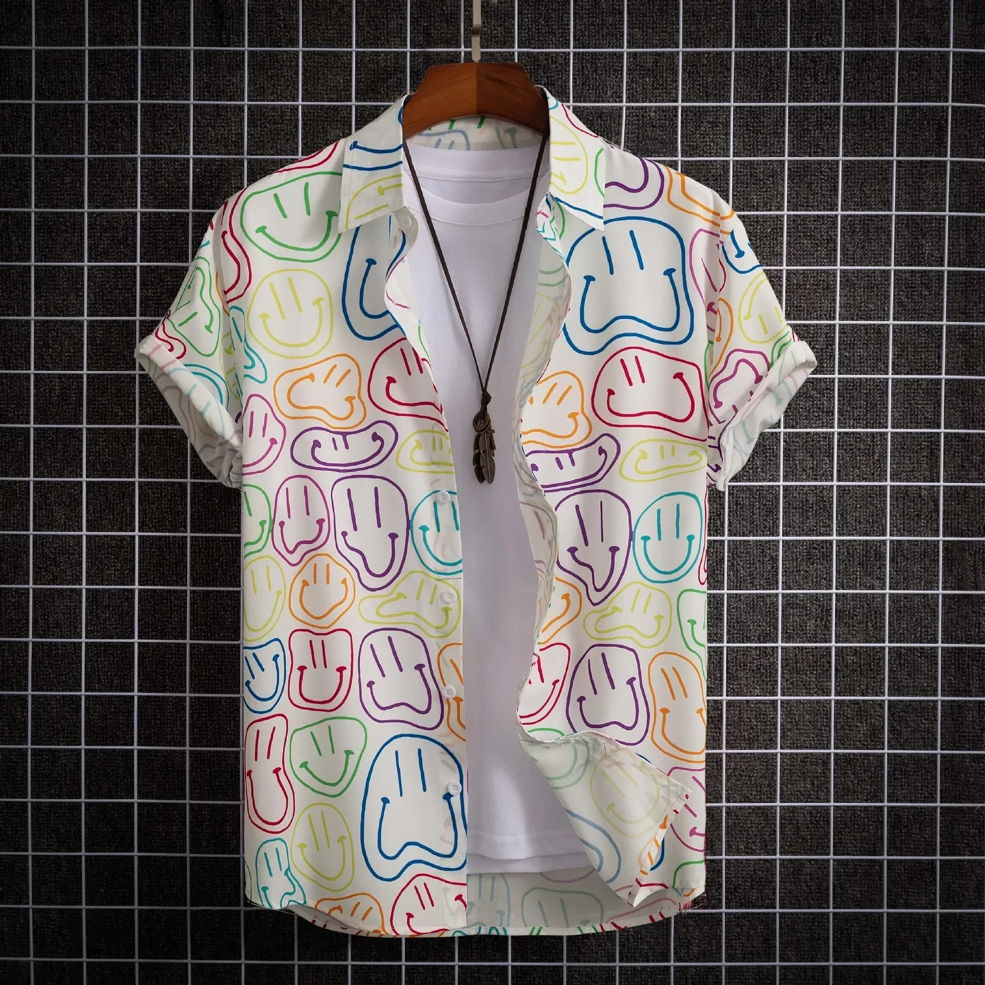 2025 Hawaiian Shirt Men Fashion Flower Geometric Printed Blouse Single-breasted Beach Short SleeveTops Men's Holiday Clothing 5