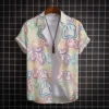 2025 Hawaiian Shirt Men Fashion Flower Geometric Printed Blouse Single-breasted Beach Short SleeveTops Men's Holiday Clothing 5