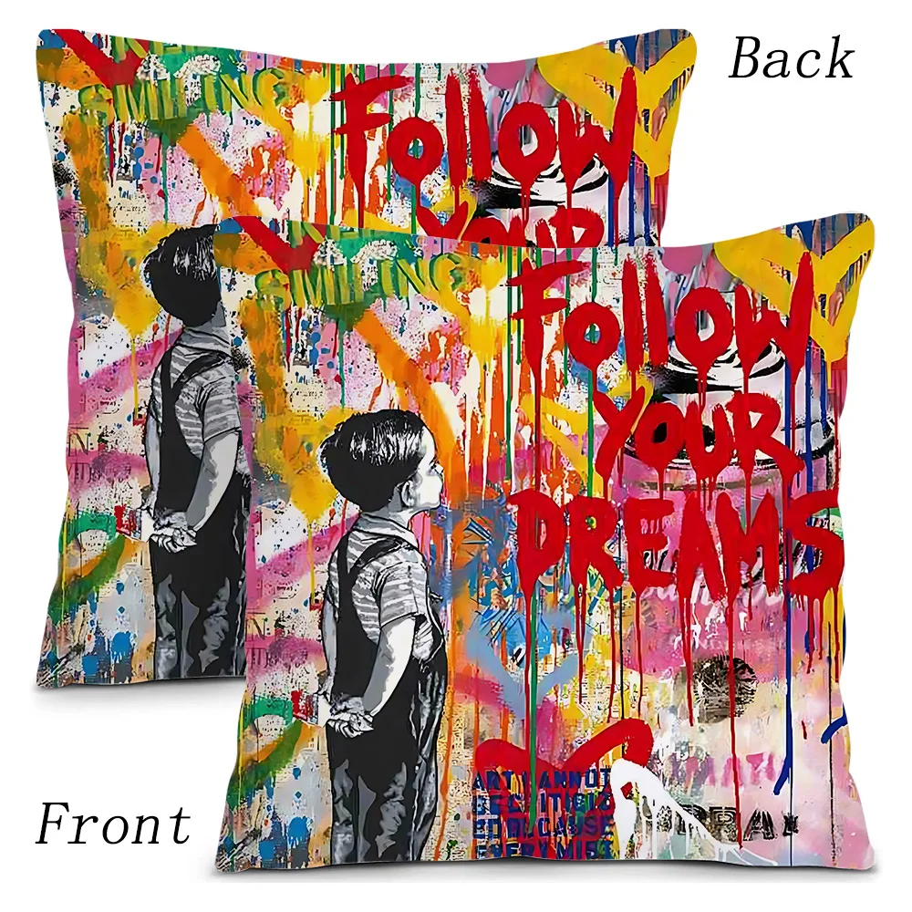 Banksy Street Graffiti Art Pillow Covers Cartoon Sofa Decorative Home Double-sided Printing Short Plush Cute Cushion Cover 4