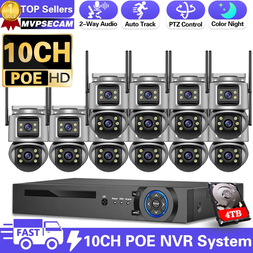 

4K 8MP 10CH P2P NVR PTZ Wireless CCTV System Two Way Audio 6MP WIFI IP Security Camera Video Surveillance Kit Human Auto Track