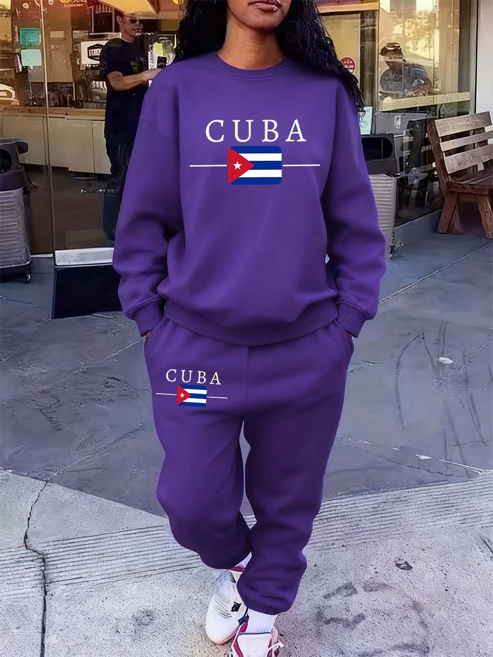 Ensemble sweat à capuche pour femme, 2 pièces, drapeau cubain, lettres imprimées, pantalon de survêtement, poche décontractée, ample, tenues de Jogging, vêtements polaires d'hiver 1 Ensemble sweat à capuche pour femme, 2 pièces, drapeau cubain, lettres imprimées, pantalon de survêtement, poche décontractée, ample, tenues de Jogging, vêtements polaires d'hiver 1