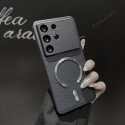 Luxury Magnetic PU Leather Phone Case with Magsafe - Premium Shockproof Protector Cover - Samsung S25FE (Black BB)