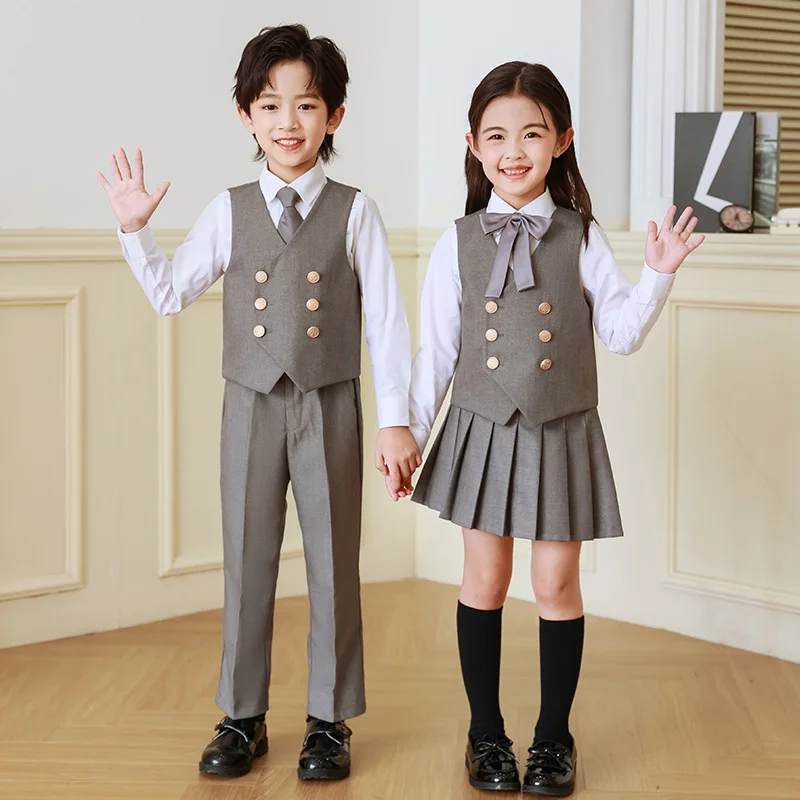 멋진 어린이 소년 정장 조끼 더블 버튼 블레이저 타입 조끼 소녀 생일 파티 결혼식 의류 의상 블랙 그레이 로얄 블루