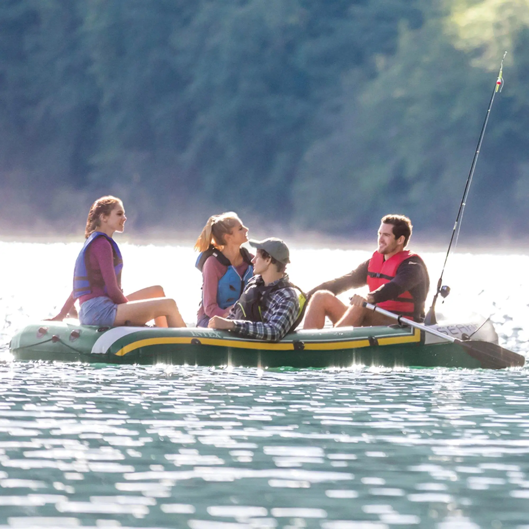 Intex Seahawk 4-Person Inflatable Boat Set with Paddle and Pump