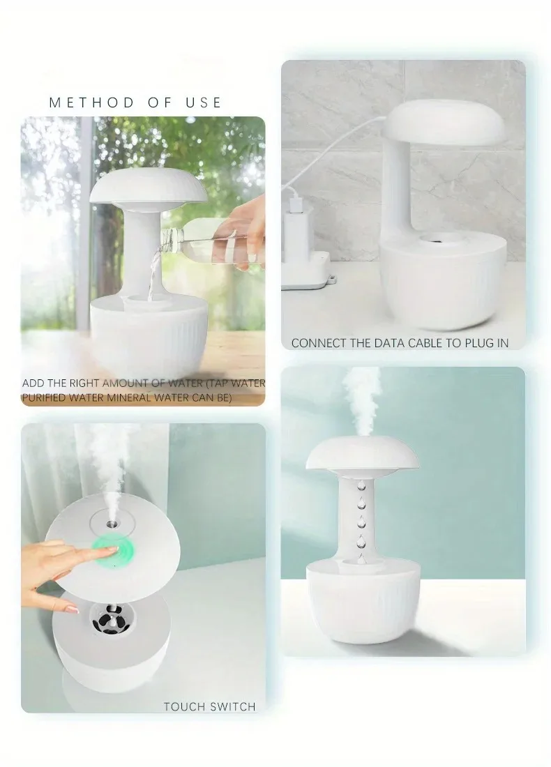Description Picture 6 of itemUltrasonic Humidifiers Dynamic Water Droplet Air Humidifier With Night Light 600ml Water Capacity Fine Mist Energy Saving