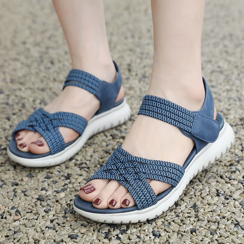 Women's Sandals Summer 2024 Casual Non-Slip PU Light Comfort Elastic Soft MD 4cm Platform Wedges High Heels Beach Shoes Woman