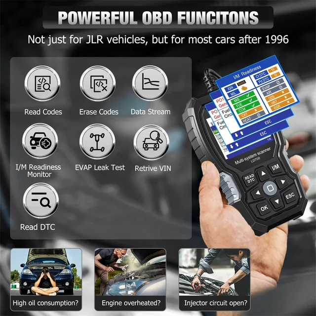 ANCEL LD700 OBD2 Scanner All Systems Diagnostic Tool Check Engine ABS TPMS Oil Reset OBDII Code
