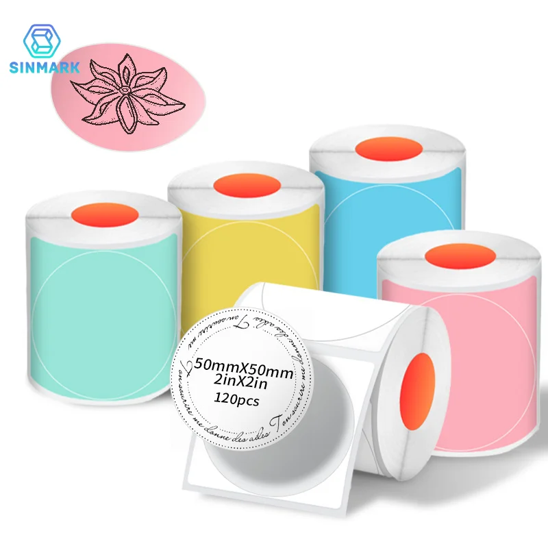 SINMARK 50mm rond couleur étiquette thermique papier cercle étiquettes imperméables étiquettes cadeaux autocollants auto-adhésifs utilisation pour imprimante Portable