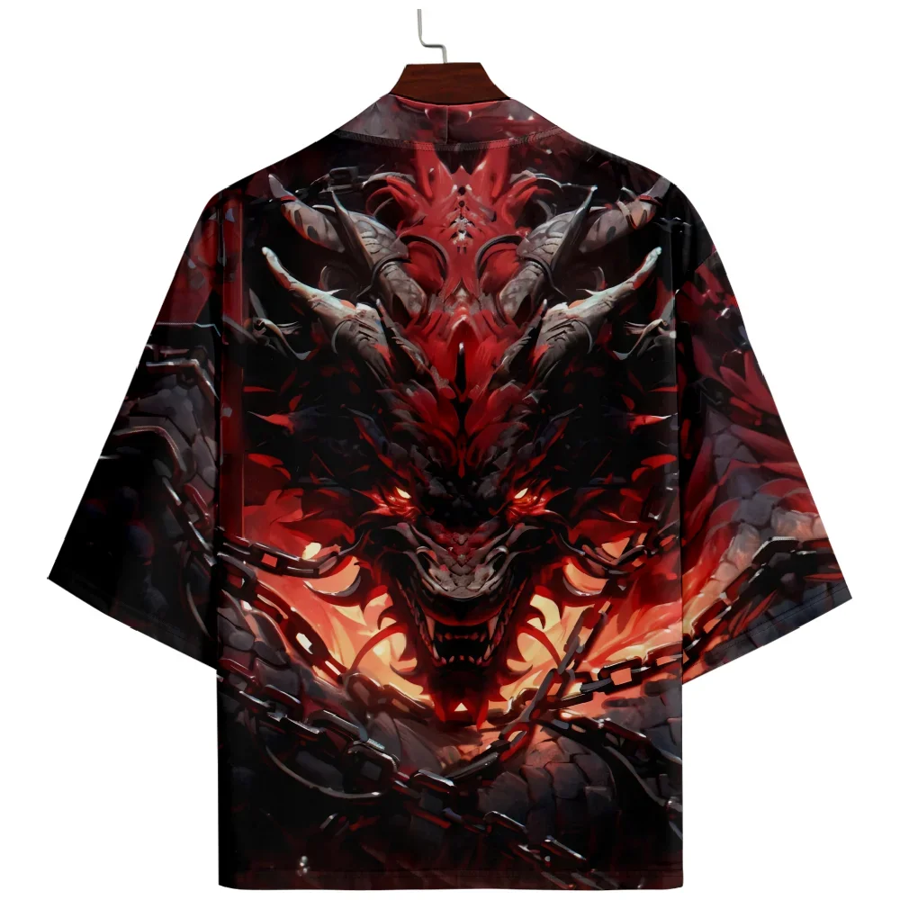 

Summer Streetwear Man Beach Kimono Cardigan Shirt Blouse for Men Unisex Japanese Vintage Dragon Print Yukata Kimonos