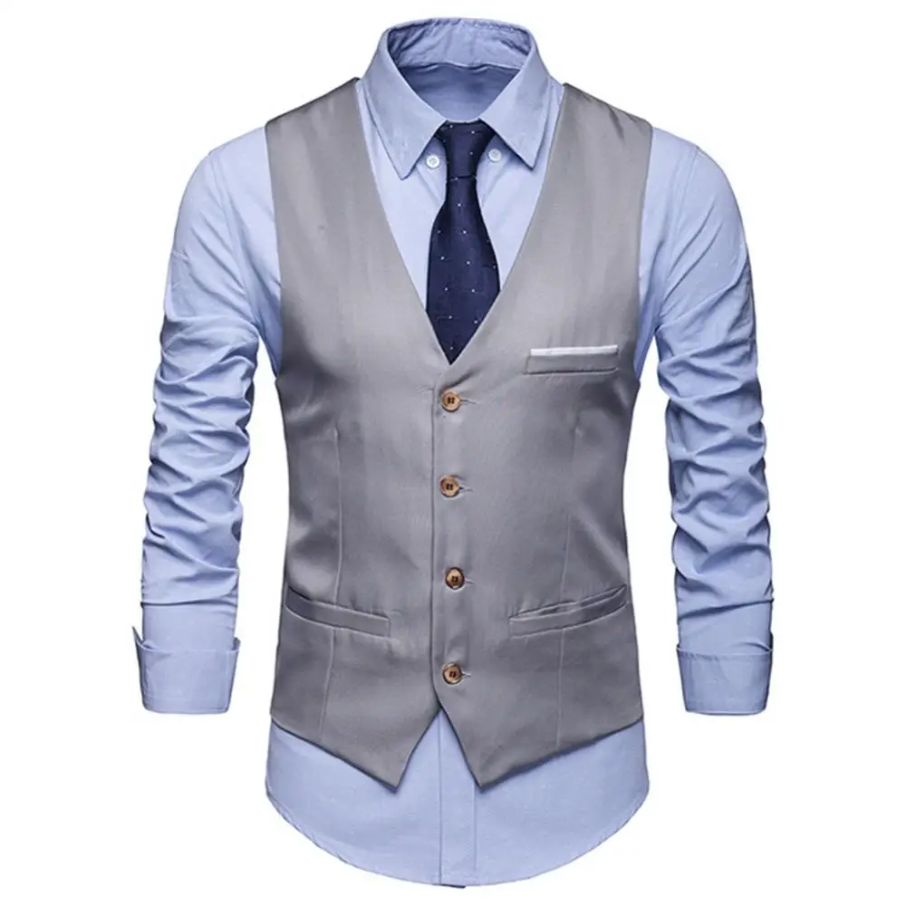 Men's Classic Formal Business Plus Size Solid Color Suit Vest Single Breasted Business Waistcoat