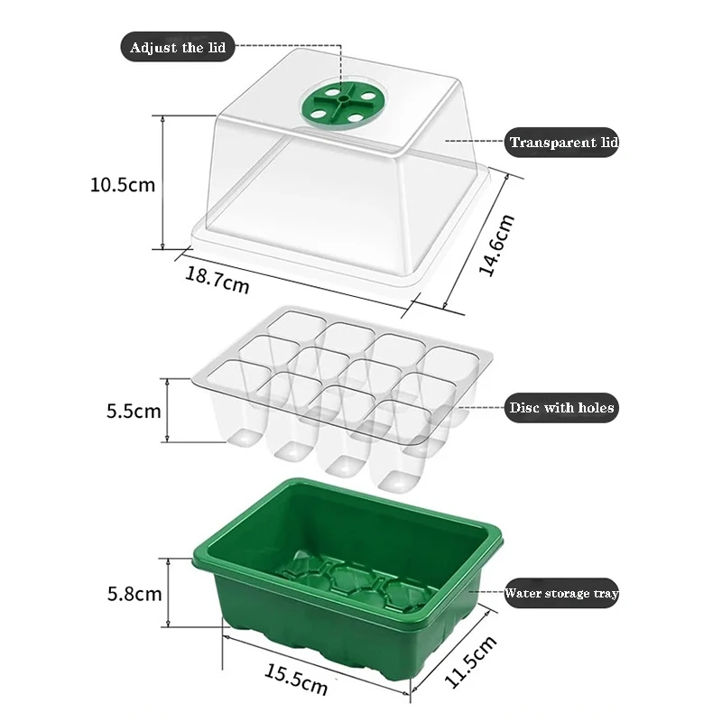 Heightened Three-Piece Seedling Box Set with Lid 6/12 Hole Design Succulent Vegetable Breeding Pot Gardening Plant Care Kit