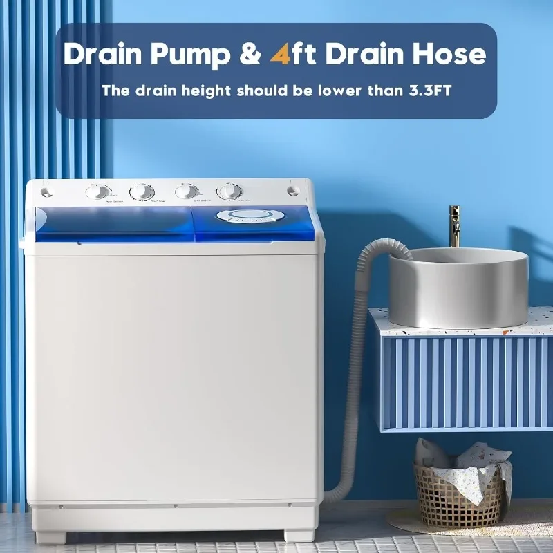 Auertech Portable Washing Machine, 40lbs Twin Tub Washer Mini Compact Laundry Machine with Drain Pump, Semi-automatic 3