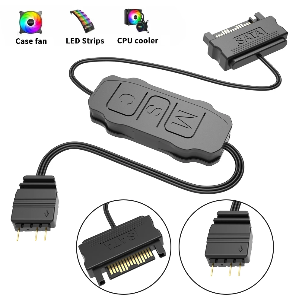 5V 3PIN ARGB Controller ARGB 5V 3PIN To SATA Interface Extension Cable Light Controller for PC Case Fan