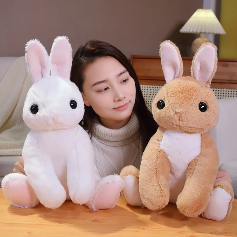 Hot Lovely Sitting Rabbit Peluche Farcito Soft Animal Snow Doll Cartoon Pillow Brown White Bunny Toys For Kids Girls