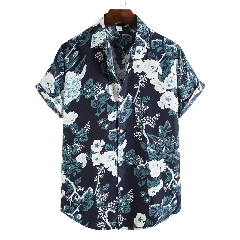 Men's Retro 90s Printed Shirts Hawaiian Short Sleeved Button Up Shirt Tropical Vacation Beach Shirt Men's Casual Loose Tops