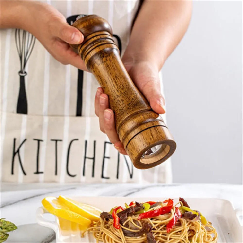 Salt and Pepper Grinder Wooden Cooking Salt Pepper Grinder 5 8 10 Inch Salt and Pepper Mill Shaker Ceramic Rotor Kitchen Tool