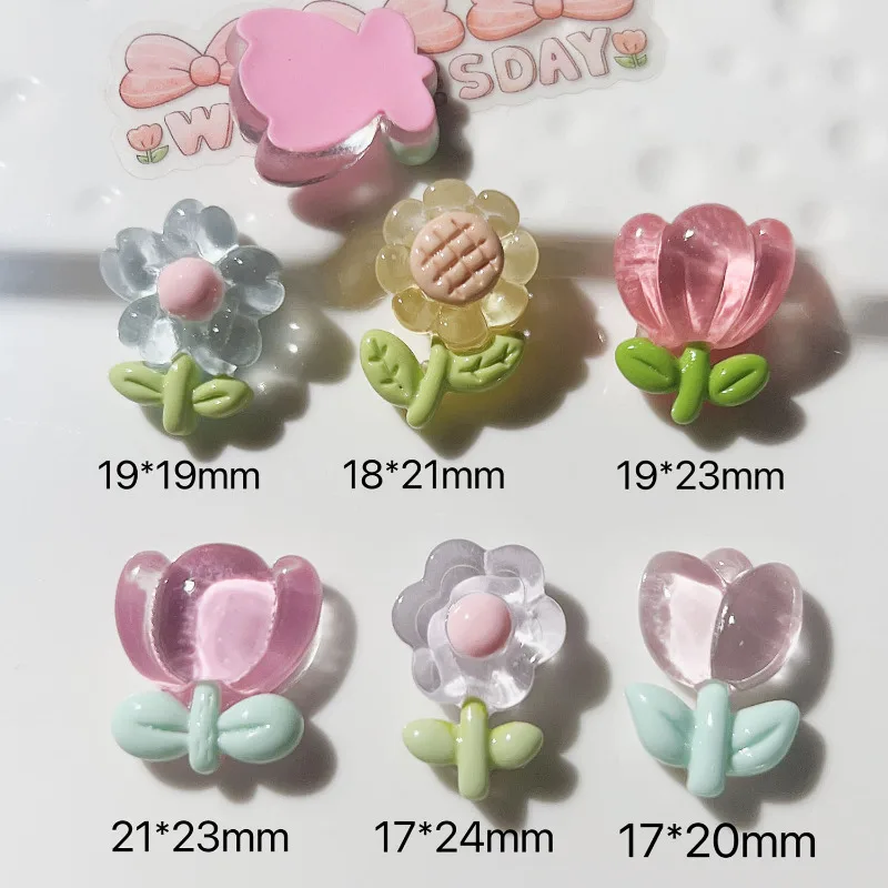 미니 카와이 다채로운 젤리 플라워 시리즈 송진 클립 아트, DIY 수제 머리핀 쥬얼리, 휴대폰 케이스 장식 액세서리, 10 개