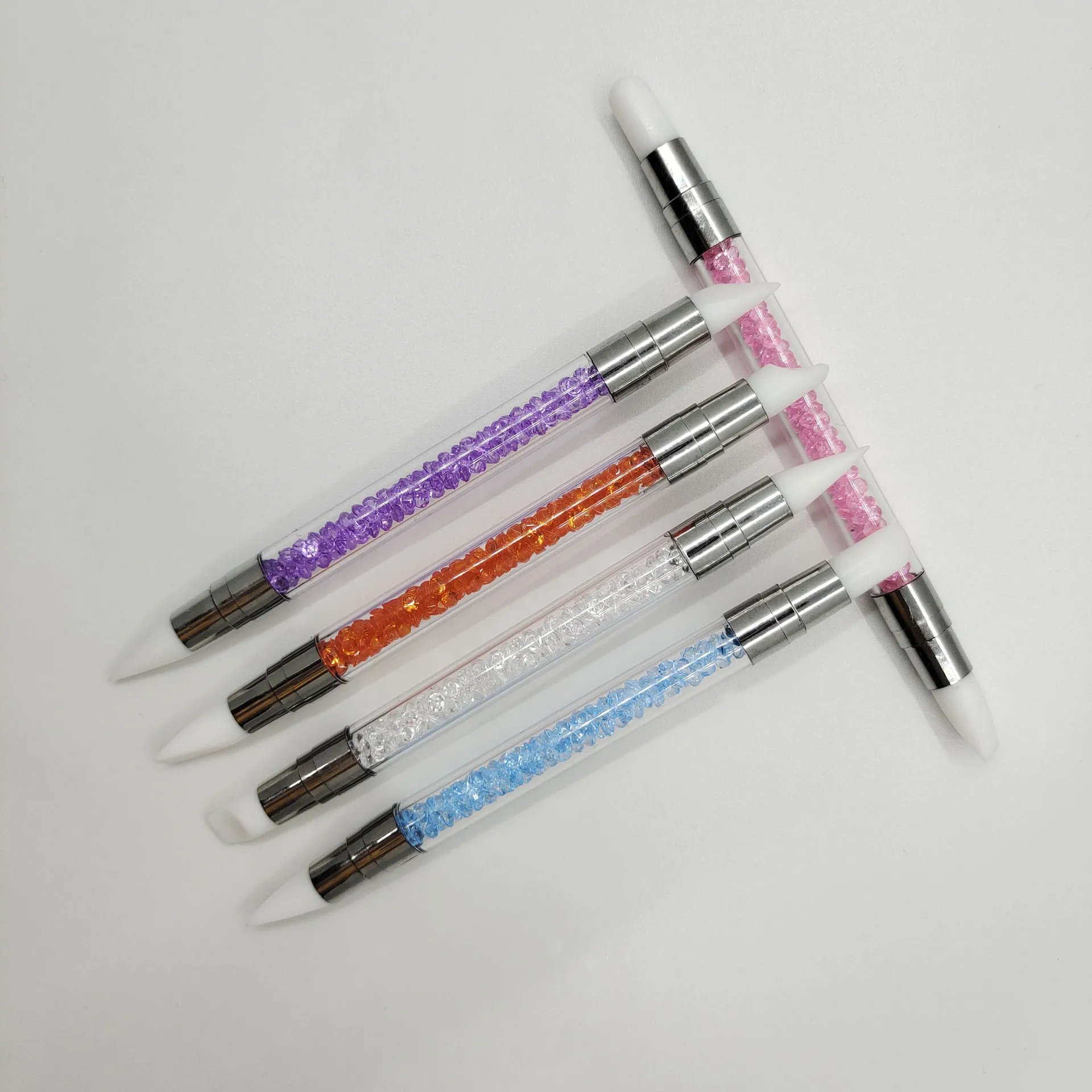 5Pcs Nail Art Silicone Brush Carving Painting Pencil 10 Tips UV Gel DIY Polish Dual-head Mirror Powder Sculpture Manicure Tool