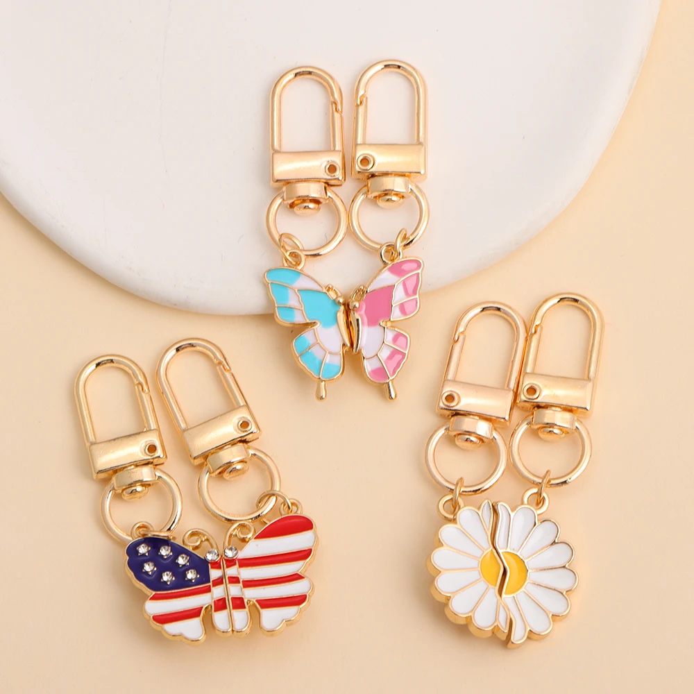 1Set Beste Freundin Schlüssel kette Schmetterling Herz Magnetische Schlüsselbund Souvenir Geschenk Für Frauen Männer Handtasche Zubehör Auto Hängen Schmuck