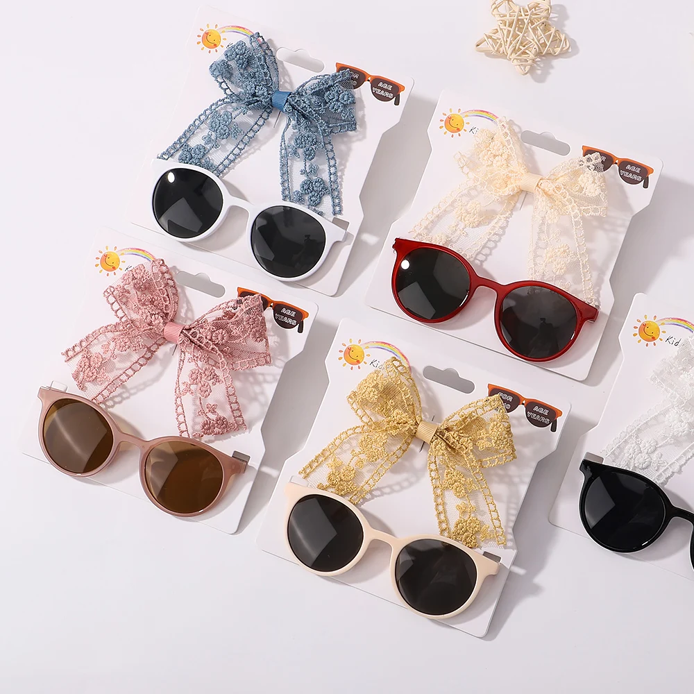 2Pcs/Set Hairpins For Small Baby Girl Ribbon Tong Sunglasses Beach Photography Props Toddler Soft Hair Bands Headwear Kids Child hair accessories
