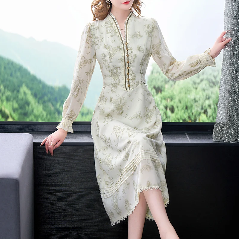 chinese dress ladies Audrey chiffon & lace midi dress