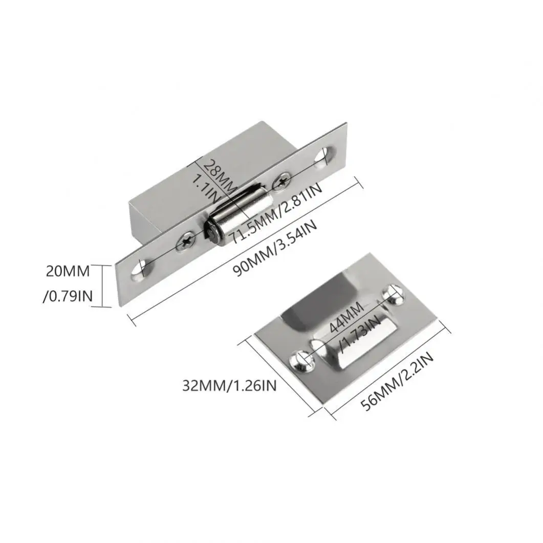 Heavy Duty Stainless Steel Invisible Roller Catch for KTV Box Bedroom Hotel Room Wood Door with Screws Silent Snap Lock