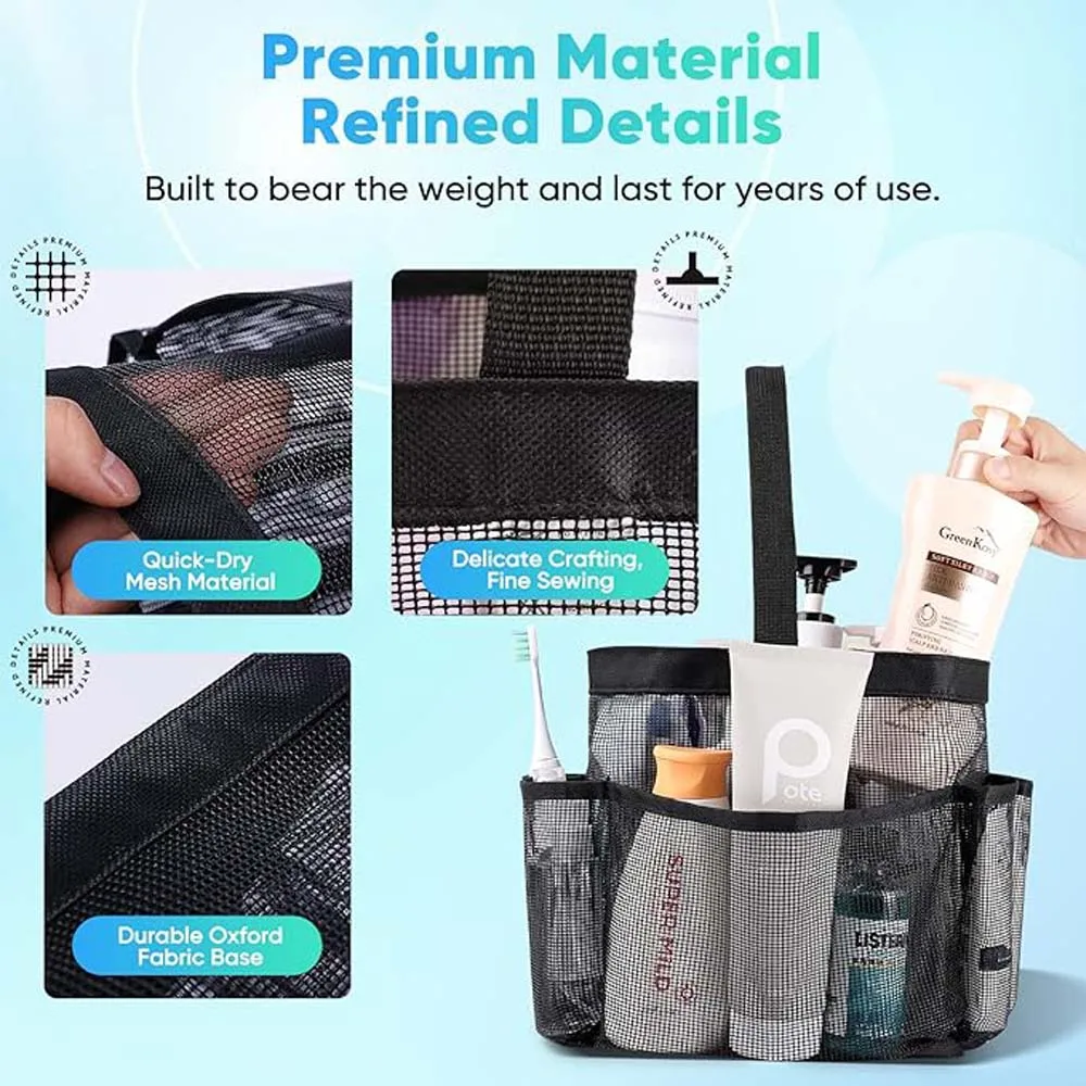 1pc Large Capacity Mesh Toiletry Bag, Portable Handbag for Going Out, Polyester Black Beach Bag, Suitable for Outdoor Play 6