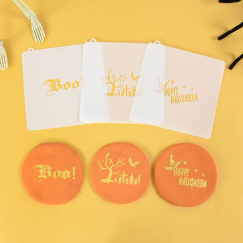 Halloween Cookie Coffee Spray Stencils Template Mesh Biscuit Cutter Fondant Cake Mold DIY Halloween Party Decoration Baking Tool