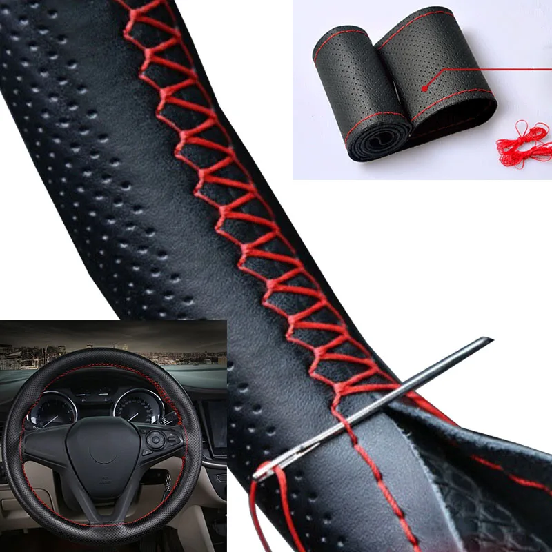 Coprivolante Per Auto In Pelle Scamosciata Treccia Universale In Pelle Da 38cm Per Volante Involucro Per Sterzo Automatico Cuco A Mano Con Filo Dell'ago - Foto 3
