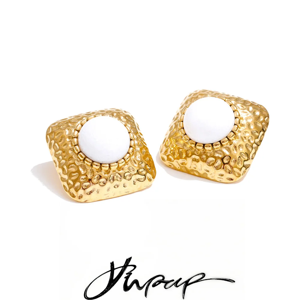 Yhpup Stainless Steel Metal Resin Square Stud Earrings Women
