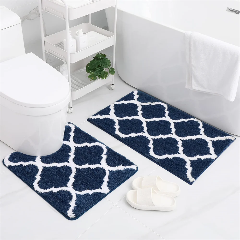 OLANLY Toiletmat, U-vormig, extra zachte en absorberende microvezel badkamermatten, antislip, pluche, hoogpolig, badmat, machinewasbaar, drogerbestendig, wc-mat met uitsparing, 60 x 50 cm, saliegroen