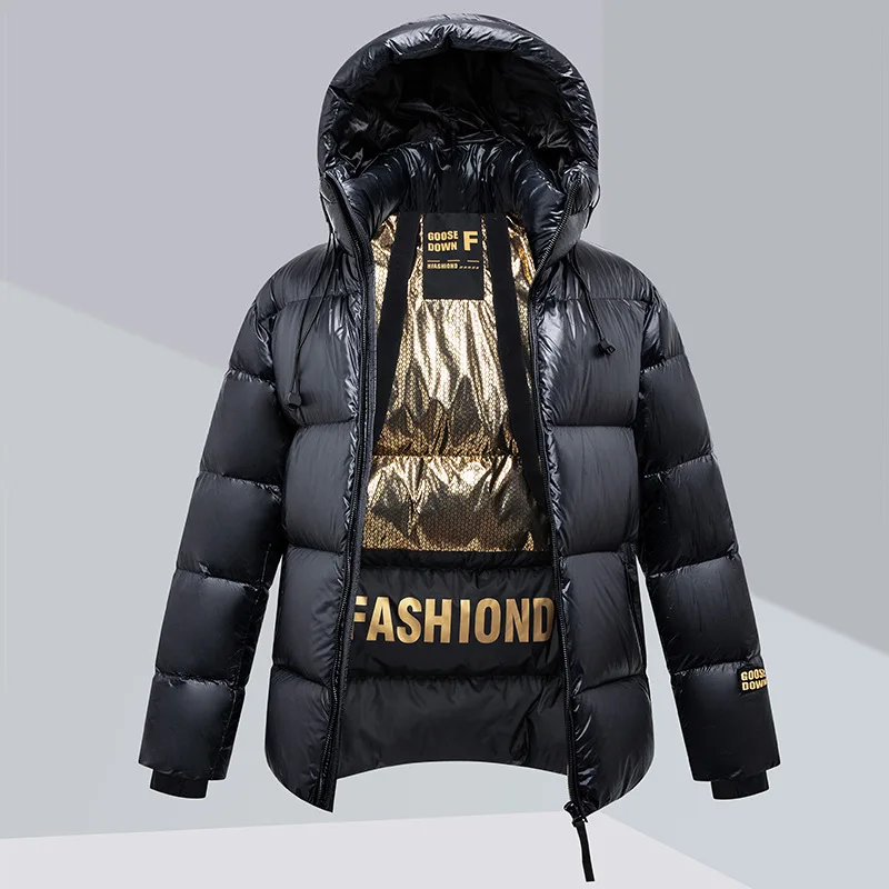 Graphene Leave-in Glossy Extreme Cold Thickened Black Gold Couple Goose Down Down Jacket Men's Winter Cropped Hooded Jacket