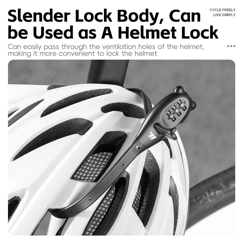WEST BIKING Portable Bicycle Lock Cable Tie Zinc Alloy Password Lock Anti-Theft Bike Helmet Lock Freely Adjustable Rope Lock