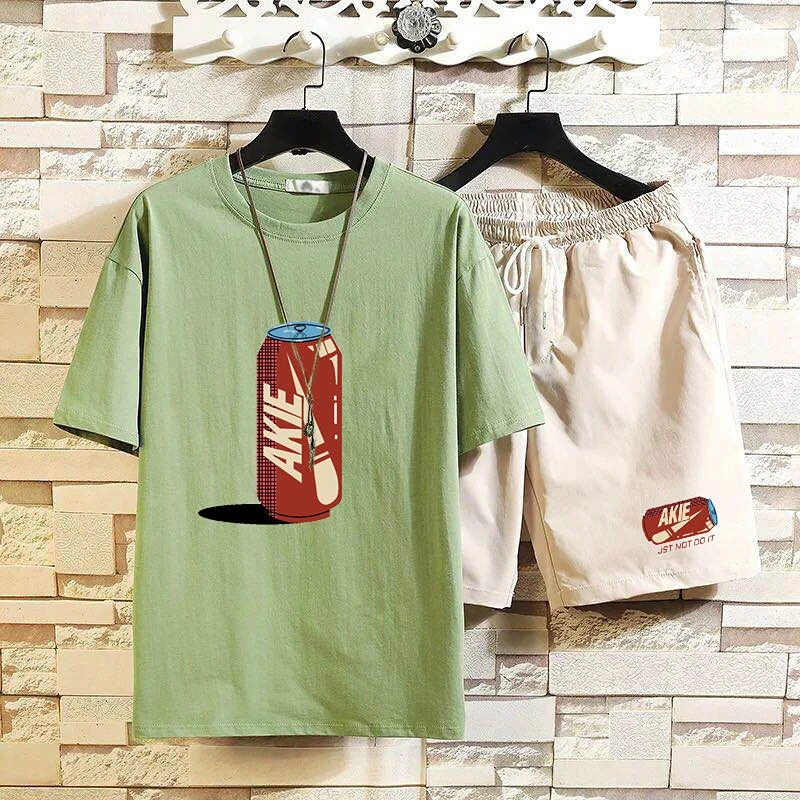 Conjuntos de camiseta y pantalones cortos para hombre, ropa de estilo coreano para hombre, trajes deportivos económicos para gimnasio, chándal gráfico de moda, manga corta, camiseta XL