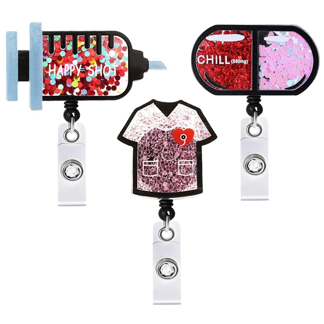 New Arrival 1 Piece Acrylic Glitter Retractable Nurse Badge Reel