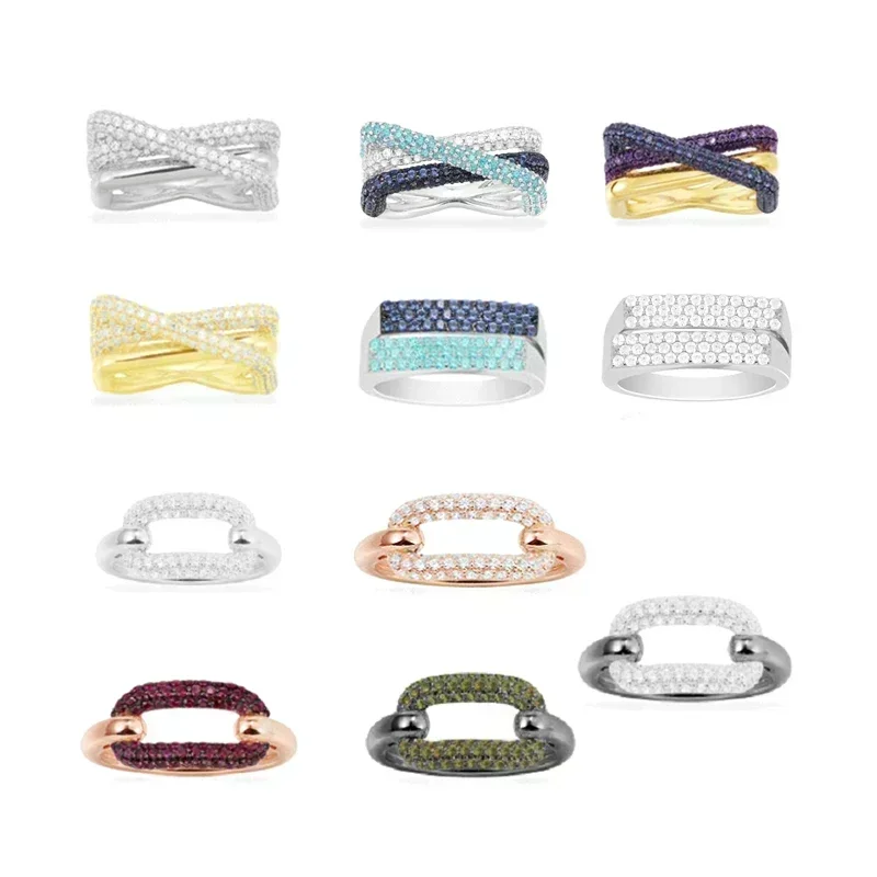 R&P   Sterling Silver Double-layer Cross Diamond Geometric Pig Nose Ring Couple Earrings Fashion Casual Versatile Jewelry