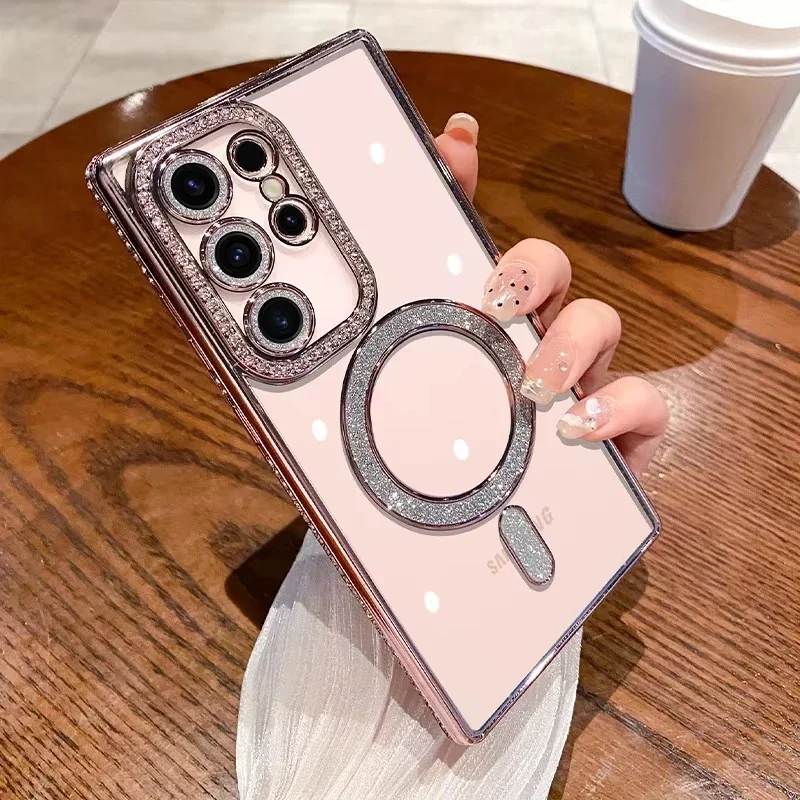 Luxury Diamond Glitter Clear Phone Case with MagSafe-Compatible Wireless Charging