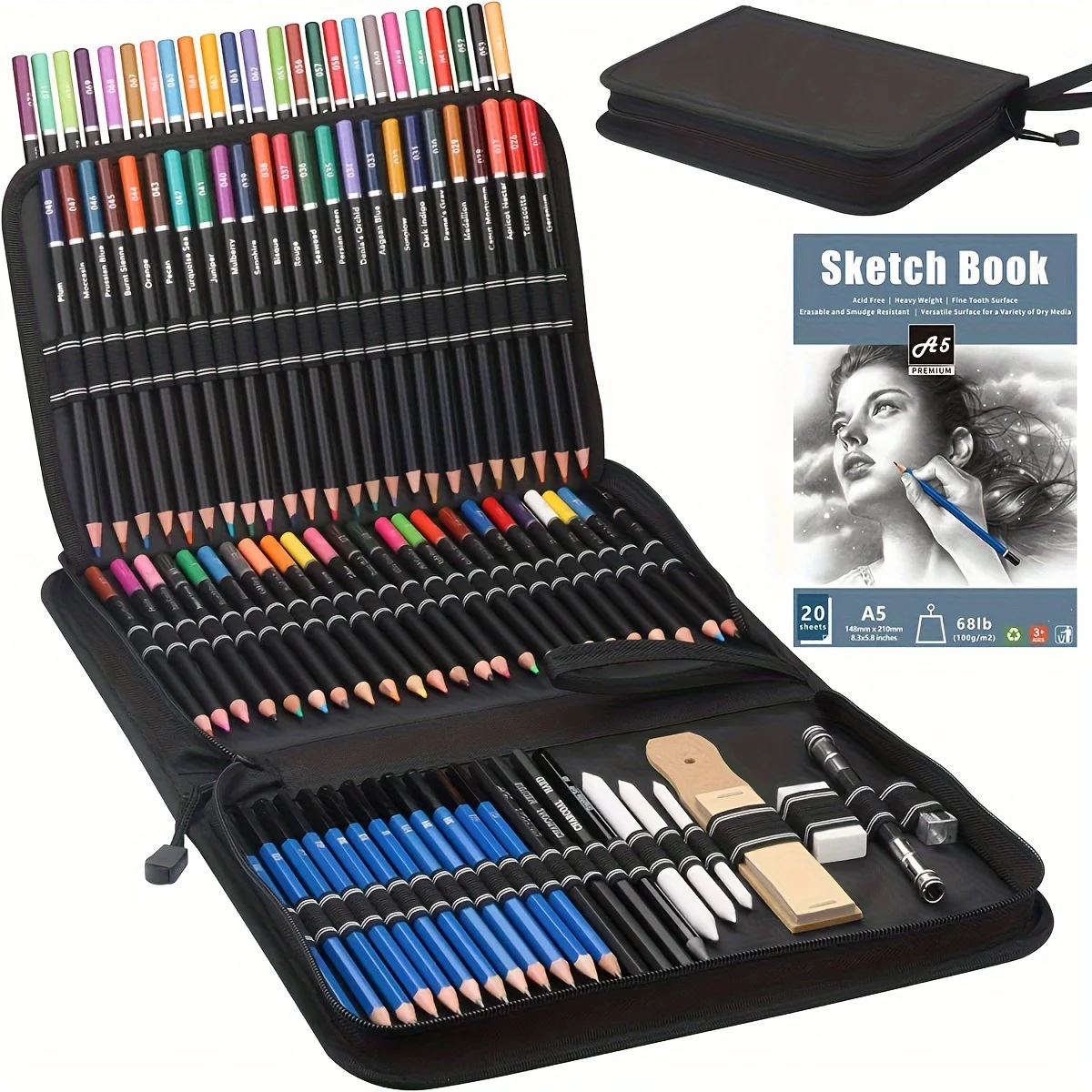 96Pack Drawing Sketching Coloring Set,Include 72Professional Soft Core Colored Pencils,Sketch & Charcoal Pencils,Sketchbook,Art