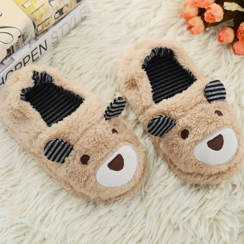 Toddler Boy Slippers for Kids Indoor Winter Cartoon Animal Bear Plush Warm House Footwear Soft Rubber Sole Home Shoes Baby Items 4