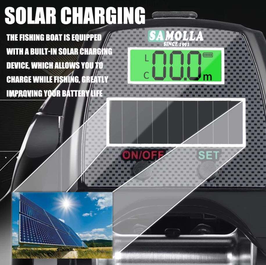 SAMOLLA Große elektronische Angelrolle, wasserdichte Baitcasting-Rolle zum Tiefsee-Eisfischen, Welsangeln, Solar + USB-Aufladung – Detail 6
