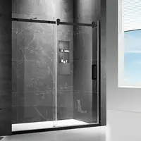 Frameless Sliding Shower Door 60"" W X 74"" H, 5/16"" Tempered Glass Shower Door W/Seal Strip Parts, Handle & Stainless Steel 1