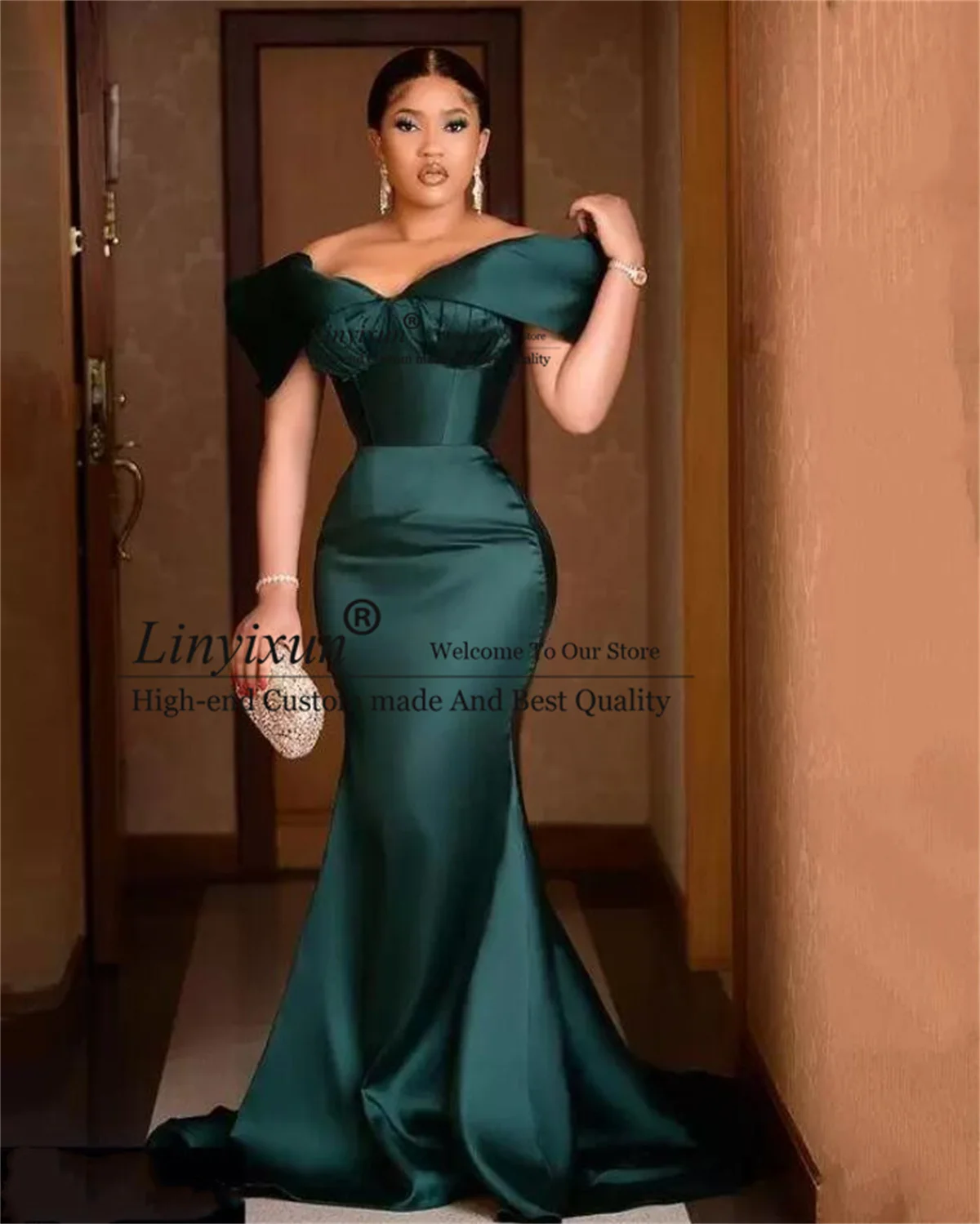 

Arabic Aso Ebi Hunter Green Mermaid Prom Dresses 2022 Sweetheart Satin Sexy Evening Party Gowns Formal Court Train Party Dress