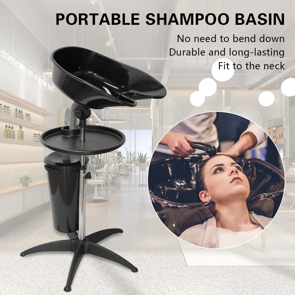 Salon Shampoo Basin Adjustable Height Mobile Sink With Drain