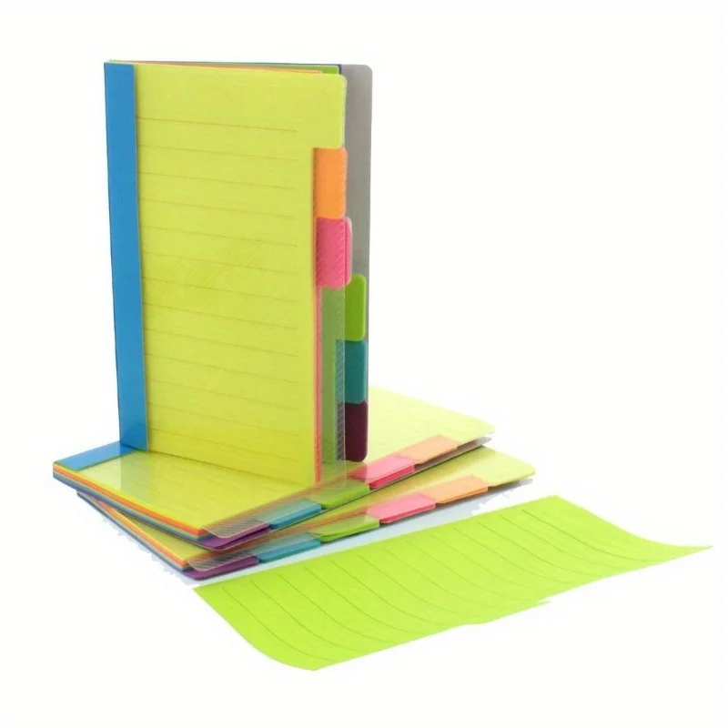 1Pc Divider Sticky Notes, Tabbed Self-Stick Lined Note Pad, 60 Ruled Notes, Assorted Neon Colors Index Sticky Notes - 3