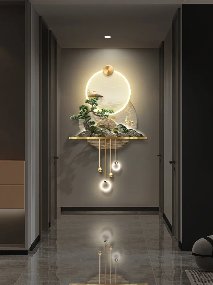 

Illuminated decorative painting at the entrance, light luxury, three-dimensional relief, corridor end, LED wall lamp painting, n